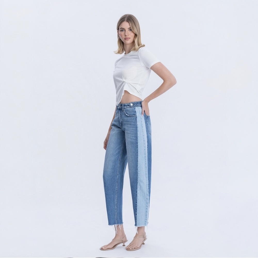 Flying Monkey High Rise Two Tone Barrel Leg Jeans - Picture 7 of 9